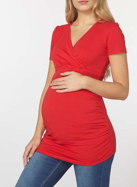 **Maternity Red Ruched Wrap Top